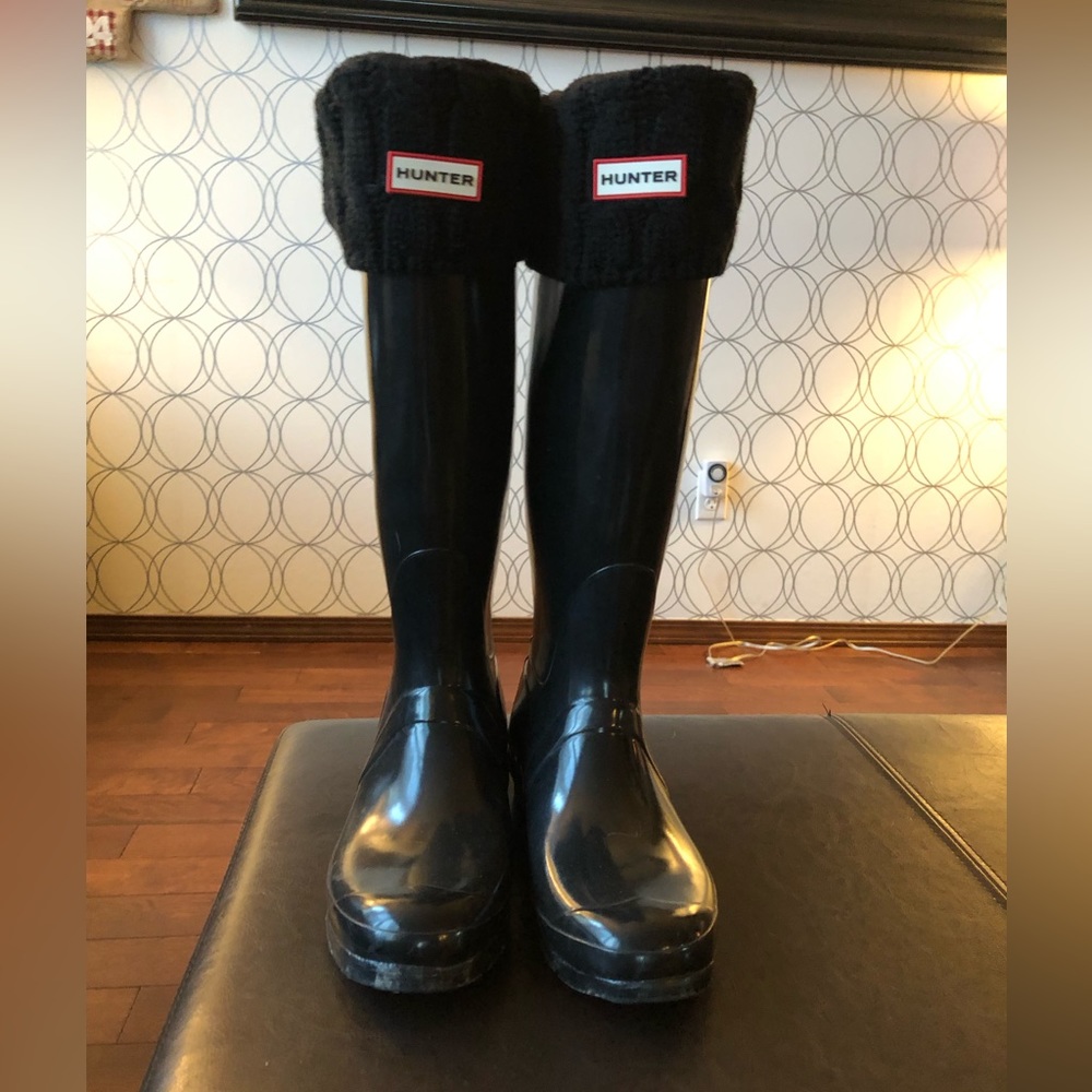 Hunter glossy rainboots & lining socks black